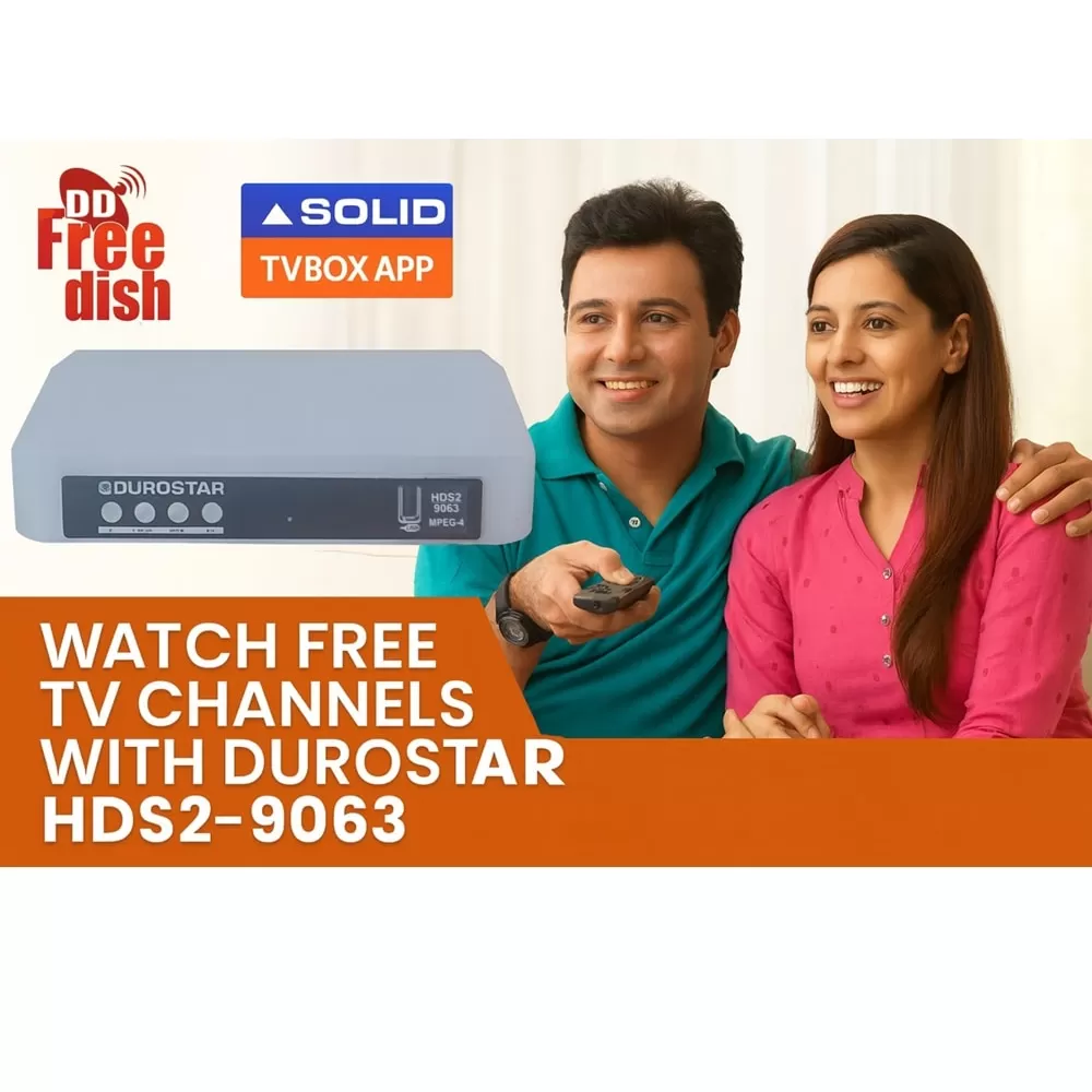 Durostar HDS2‑9063 DVB‑S2/MPEG‑4 HD Free‑to‑Air Set‑Top Box Receiver with Solid TV App
