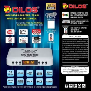 Dilos 5454 HEVC Full HD MPEG‑4 WiFi FTA Set‑Top Box – 400+ Lifetime Free Channels